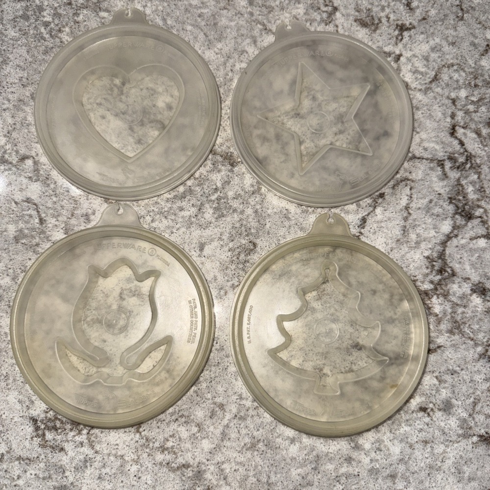Set of 4 Tupperware Vintage Jello Mold Jel N Serve Design Lids Only Tree Star